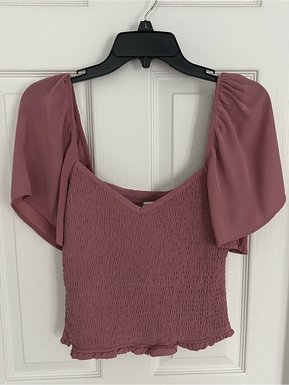 Abercrombie Dusty Rose Smocked Flutter-Sleeve Crop Top